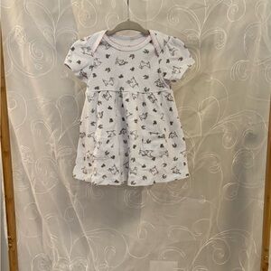 Charming White Kids Dress with Bunny and  ButterflyPrint